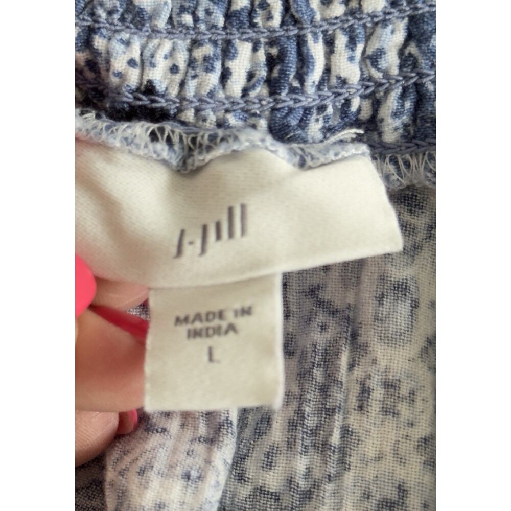 J Jill Smocked Waist Floral Midi Skirt Blue & White Boho L - Picture 3 of 7